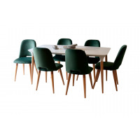 Manhattan Comfort 2-10155511020564 7-Piece HomeDock 62.99 Dining Set with 6 Selina Accent Velvet Chairs in Off White and Green